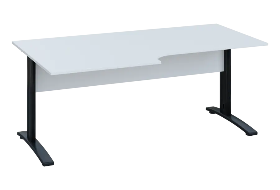 ERK 28 - 188 stůl kancelářský, rohový, levý, kovová podnož černá, deska 25 mm, široký 1800 mm, bílá